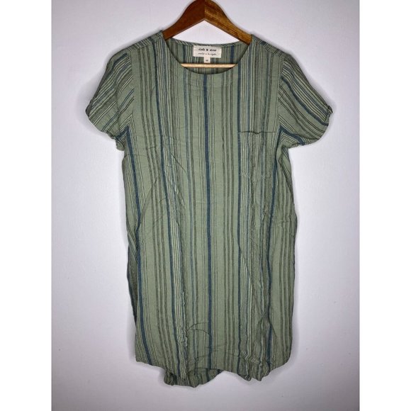 Cloth and Stone Size Medium Linen Blend Shift Dress Green Button Back Short - Picture 1 of 12